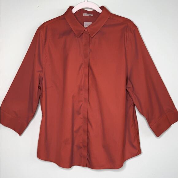 Chico's Shirt Womens Rust No Iron Button Up Long Sleeve Top 3 Chico's - Picture 1 of 6